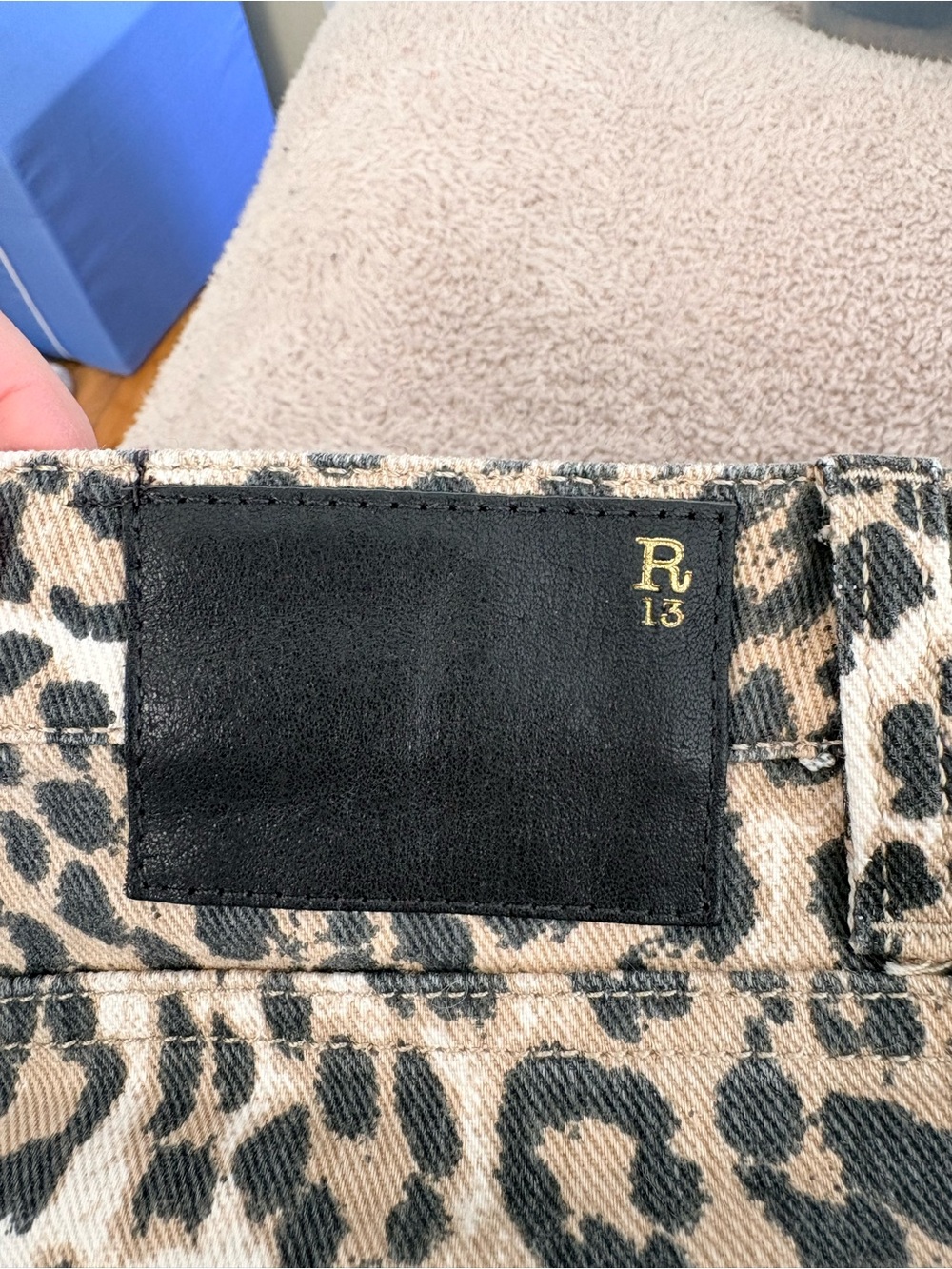 R13 NWT, Boy Straight, Ecru Leopard Stretch Cropped Jeans, Size 31 - Picture 12 of 12